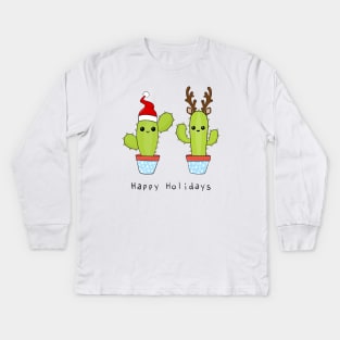 Santa And Reindeer Christmas Cacti Kids Long Sleeve T-Shirt